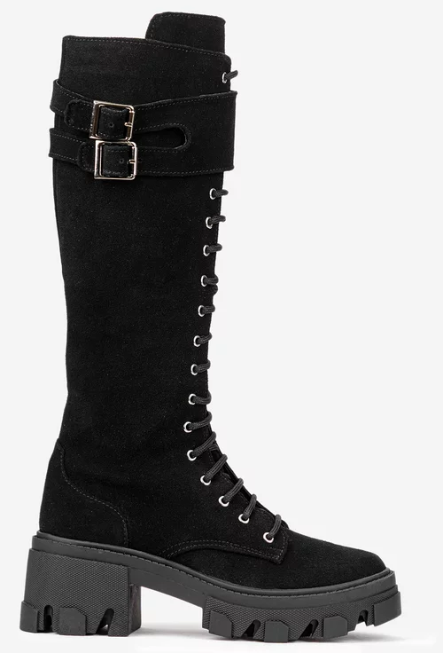 Cizme dama din piele intoarsa neagra
