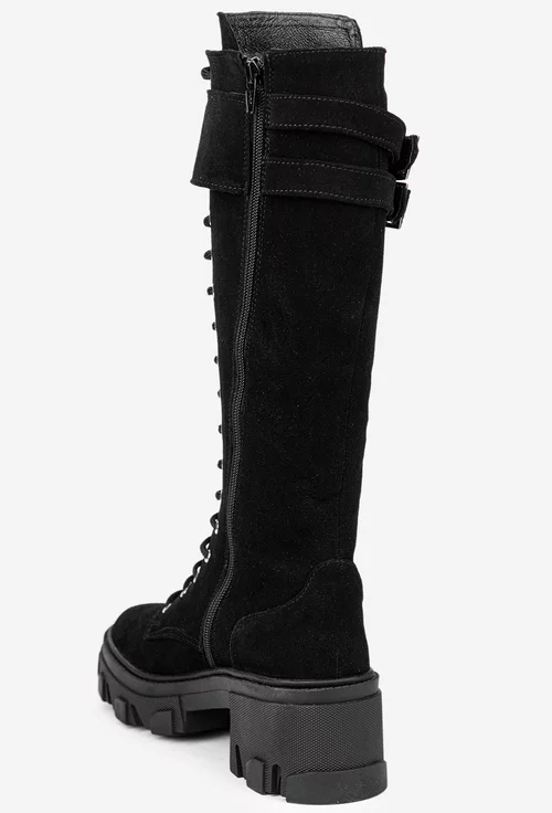 Cizme dama din piele intoarsa neagra