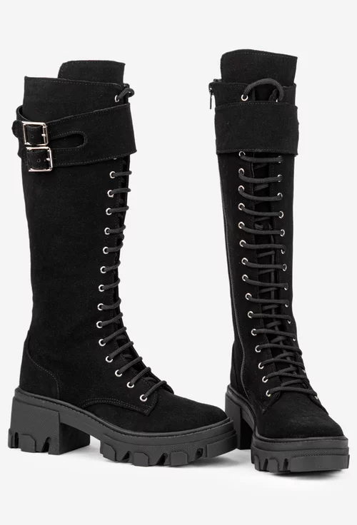 Cizme dama din piele intoarsa neagra