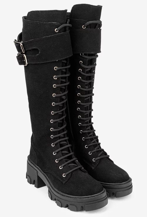 Cizme dama din piele intoarsa neagra