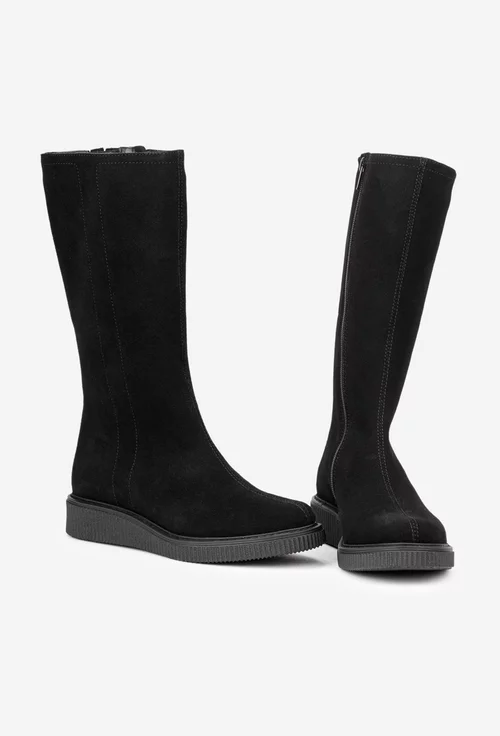 Cizme dama din piele intoarsa neagra