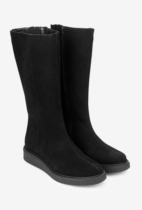 Cizme dama din piele intoarsa neagra