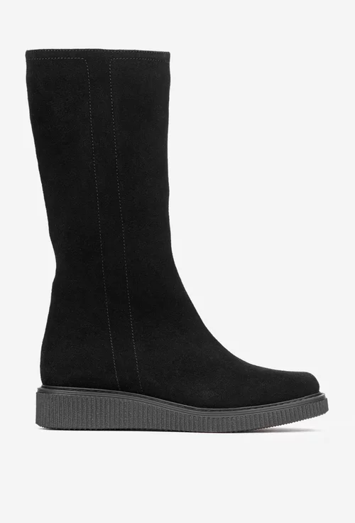 Cizme dama din piele intoarsa neagra