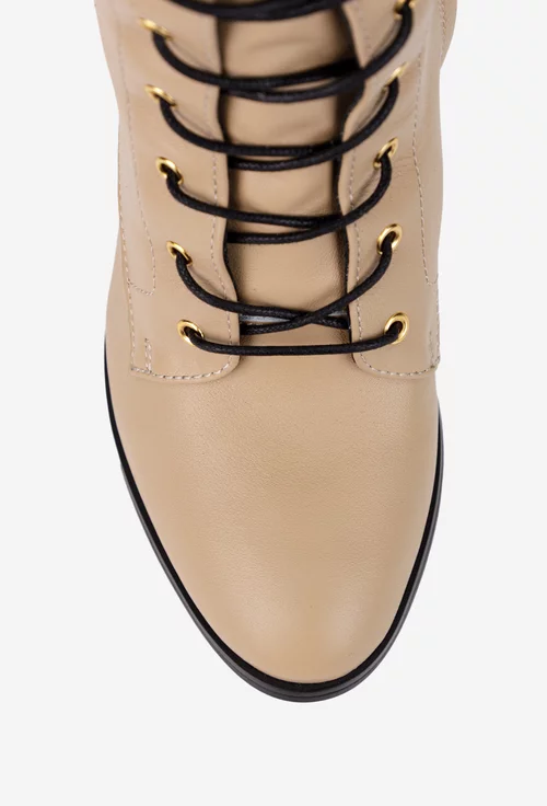 Cizme dama din piele naturala bej cu toc