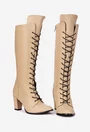 Cizme dama din piele naturala bej cu toc