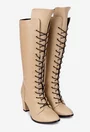 Cizme dama din piele naturala bej cu toc
