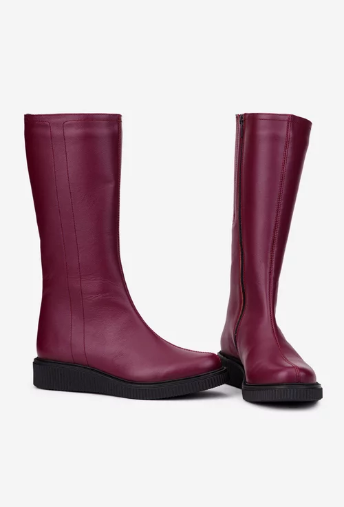 Cizme dama din piele naturala bordo