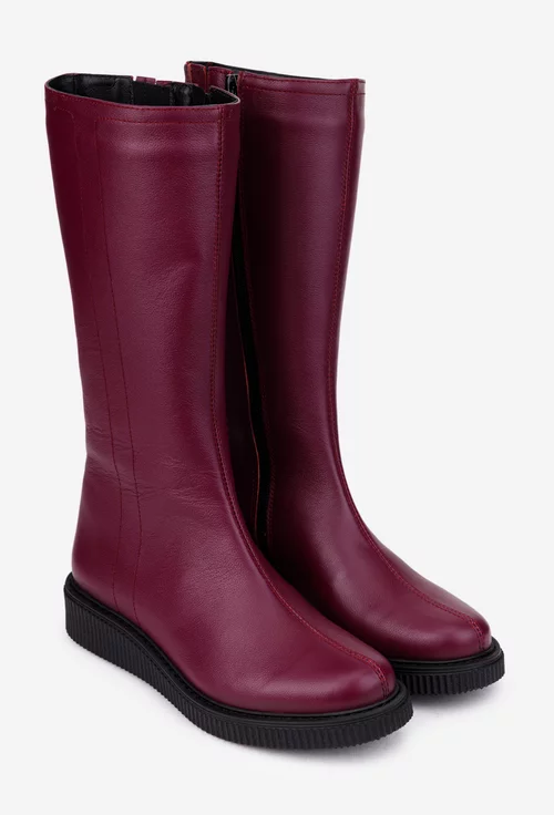 Cizme dama din piele naturala bordo