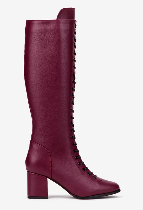Cizme dama din piele naturala bordo cu toc