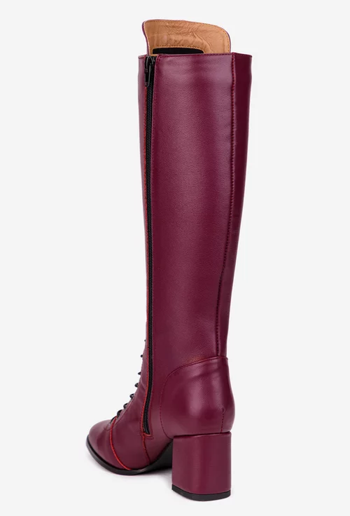 Cizme dama din piele naturala bordo cu toc