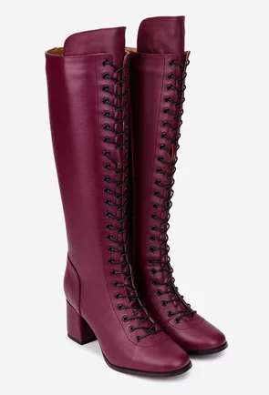 Cizme dama din piele naturala bordo cu toc