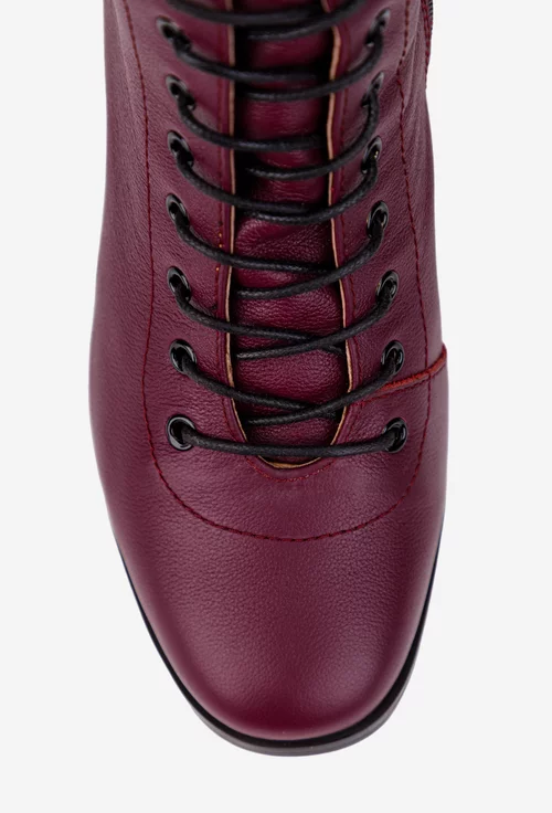 Cizme dama din piele naturala bordo cu toc