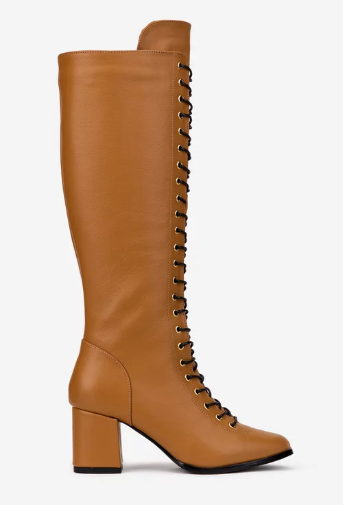 Cizme dama din piele naturala maro cu toc