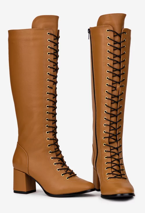 Cizme dama din piele naturala maro cu toc