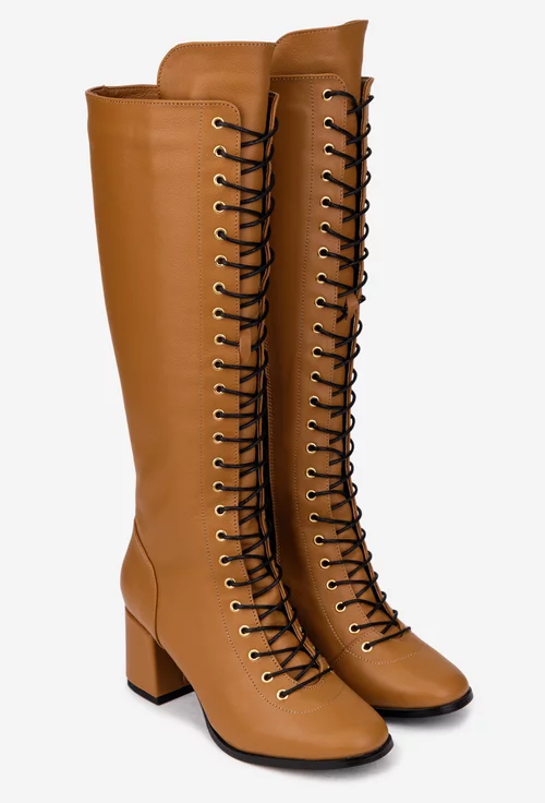 Cizme dama din piele naturala maro cu toc