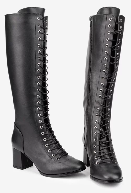 Cizme dama din piele naturala neagra cu toc