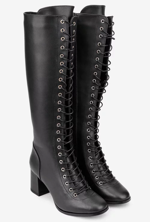 Cizme dama din piele naturala neagra cu toc