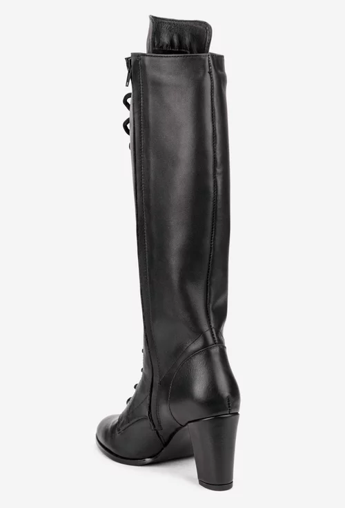 Cizme dama din piele naturala neagra cu toc