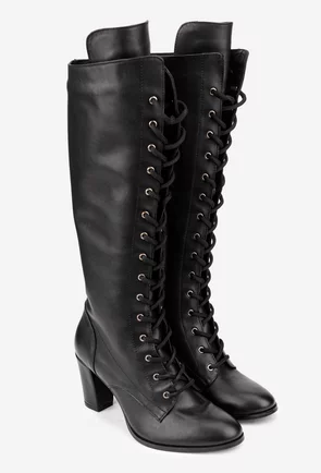 Cizme dama din piele naturala neagra cu toc