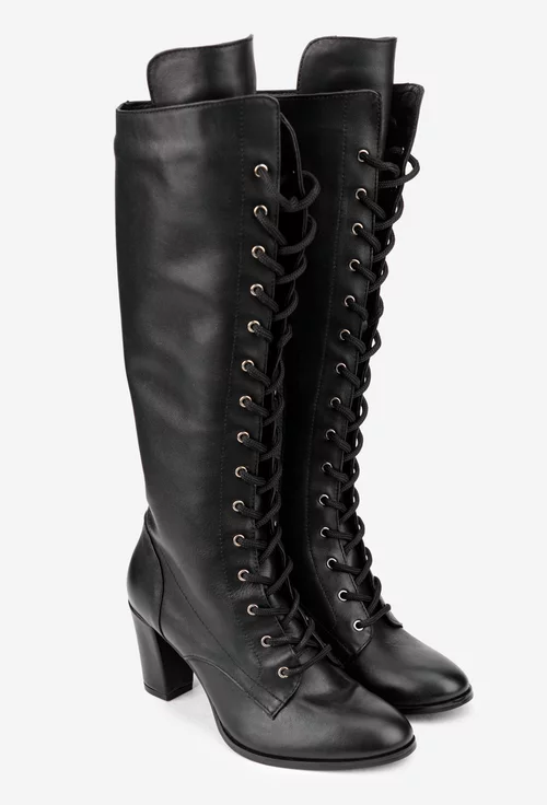 Cizme dama din piele naturala neagra cu toc