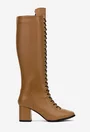 Cizme dama din piele naturala taupe cu toc