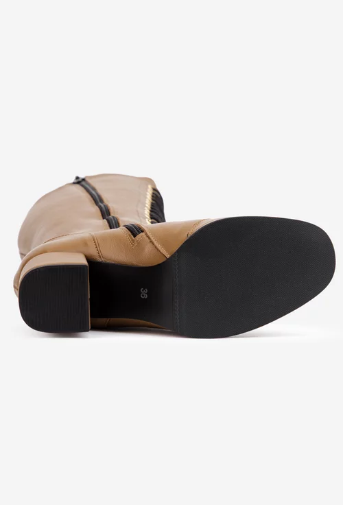 Cizme dama din piele naturala taupe cu toc