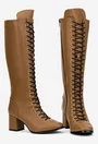 Cizme dama din piele naturala taupe cu toc
