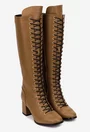 Cizme dama din piele naturala taupe cu toc