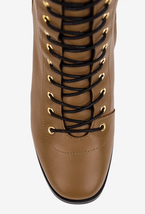 Cizme dama din piele naturala taupe cu toc