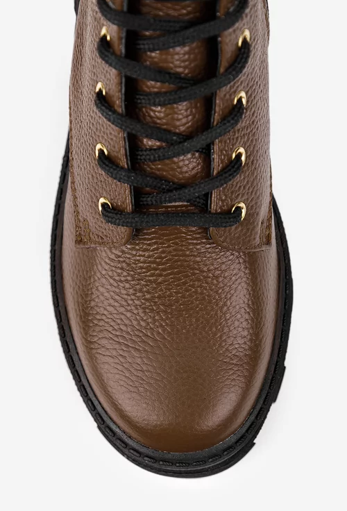 Cizme dama din piele texturata maro inchis