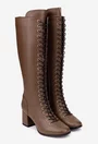 Cizme dama din piele texturata maro inchis cu toc