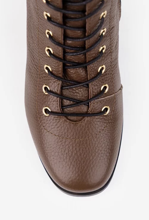 Cizme dama din piele texturata maro inchis cu toc