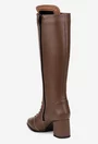 Cizme dama din piele texturata maro inchis cu toc