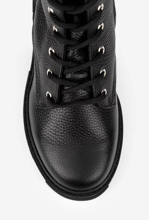 Cizme dama din piele texturata neagra