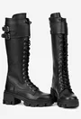 Cizme dama din piele texturata neagra