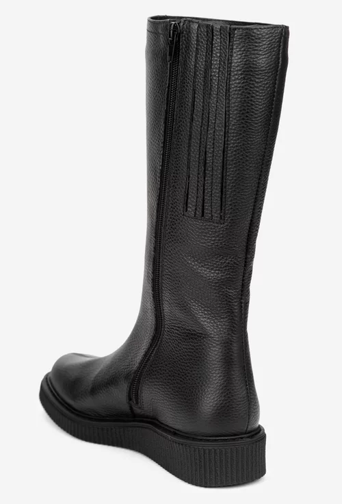 Cizme dama din piele texturata neagra