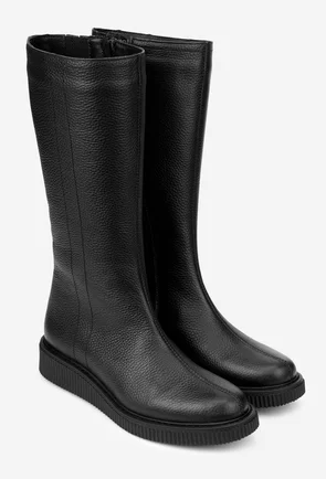 Cizme dama din piele texturata neagra
