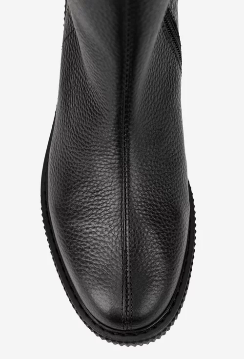 Cizme dama din piele texturata neagra