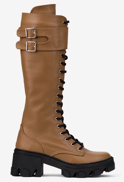 Cizme dama din piele texturata taupe