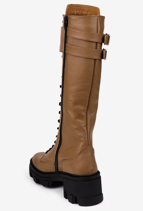 Cizme dama din piele texturata taupe