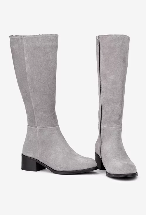 Cizme dama gri din piele intoarsa