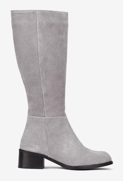 Cizme dama gri din piele intoarsa