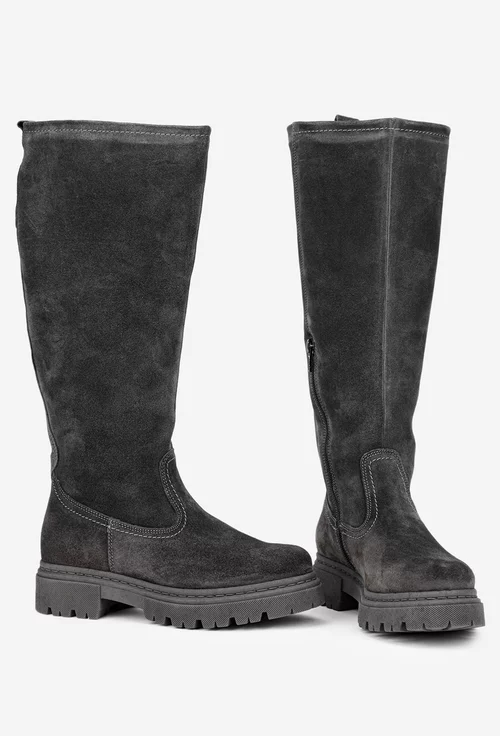 Cizme dama gri din piele intoarsa