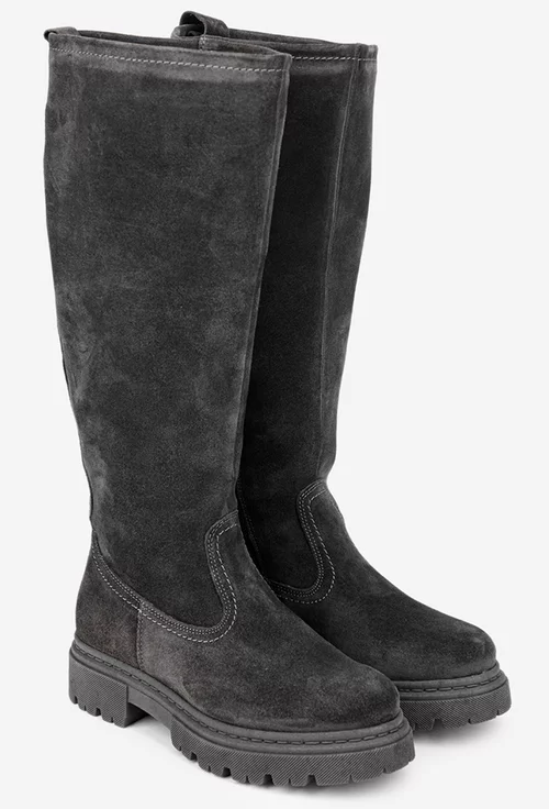 Cizme dama gri din piele intoarsa