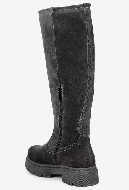 Cizme dama gri din piele intoarsa