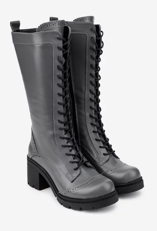 Cizme dama gri din piele naturala