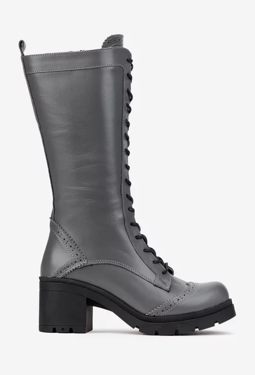 Cizme dama gri din piele naturala