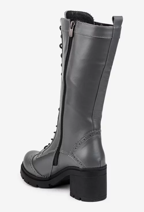 Cizme dama gri din piele naturala