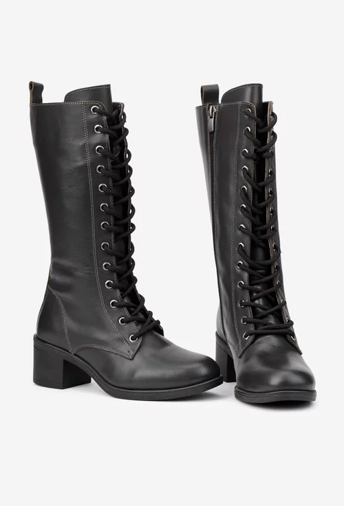 Cizme dama kaki din piele naturala