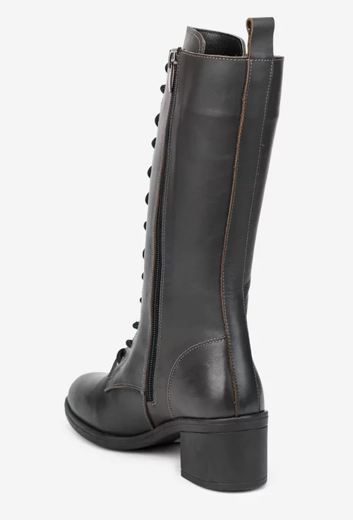 Cizme dama kaki din piele naturala